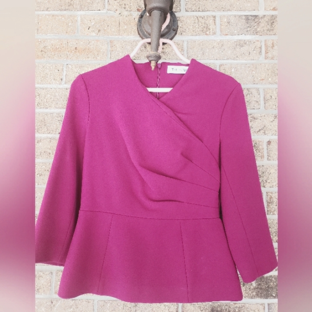 The Fold London magenta crepe 3/4 sleeve blouse size 6